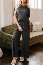 Load image into Gallery viewer, Dark Grey Drawstring Side Crewneck Tee and Loose Pants Set