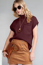 Load image into Gallery viewer, Pink Patch Pocket Ribbed Knit Short Sleeve Sweater