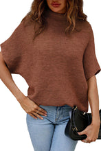 Load image into Gallery viewer, Coffee Mock Neck Short Batwing Sleeve Sweater
