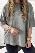 Load image into Gallery viewer, Light Grey Mineral Wash Drop Sleeve Patchwork Plus Size Tee