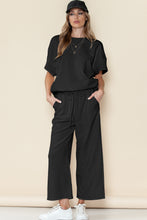 Load image into Gallery viewer, Gray Textured Loose Fit T Shirt & Drawstring Pants Set