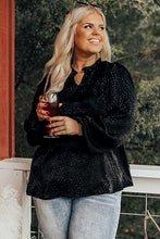 Load image into Gallery viewer, Black Plus Size Leopard Print Frill Notch V Neck Blouse