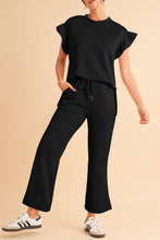 Load image into Gallery viewer, Dark Green Textured Ruffle Summer Top and Drawstring Pants Set