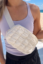 Load image into Gallery viewer, White Quilted Puffer Belt Zipper Crossbody Bags