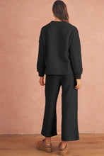Load image into Gallery viewer, Black Checkered Textured Split Pullover Top and Pants Set