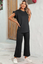 Load image into Gallery viewer, Dark Green Textured Ruffle Summer Top and Drawstring Pants Set