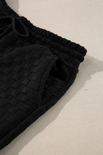 Load image into Gallery viewer, Black Checkered Textured Split Pullover Top and Pants Set