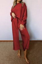 Load image into Gallery viewer, Dark Khaki Textured Loose Slouchy Long Sleeve Top and Pants Set