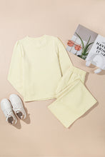 Load image into Gallery viewer, Beige Textured Puff Sleeve Top and Pants Set