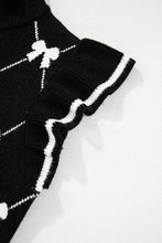Load image into Gallery viewer, Black Preppy Bow Print Zipped Collar Knit Top