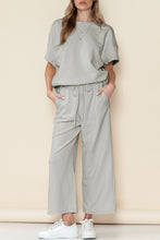 Load image into Gallery viewer, Gray Textured Loose Fit T Shirt & Drawstring Pants Set
