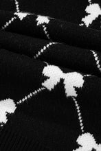 Load image into Gallery viewer, Black Preppy Bow Print Zipped Collar Knit Top