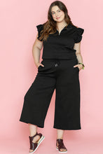 Load image into Gallery viewer, Black Plus Ruffled Sleeve Quarter Zip Top & Wide Leg Pants Set