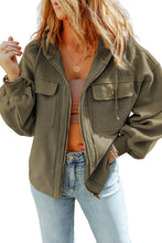 Load image into Gallery viewer, Green Flap Pockets Bishop Sleeve Zip Up Hoodie Jacket
