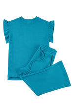Load image into Gallery viewer, Dark Green Textured Ruffle Summer Top and Drawstring Pants Set