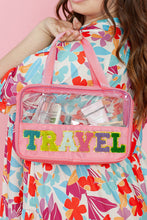 Load image into Gallery viewer, Black TRAVEL Chenille Letter Clear PVC Makeup Bag