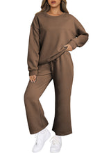 Load image into Gallery viewer, Dark Khaki Textured Loose Slouchy Long Sleeve Top and Pants Set