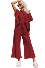 Load image into Gallery viewer, Gray Textured Loose Fit T Shirt & Drawstring Pants Set