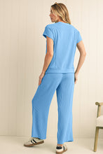 Load image into Gallery viewer, Wild Wind Solid Corded Short Sleeve T Shirt and Wide Leg Pants Set