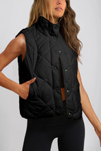 Load image into Gallery viewer, Black Quilted High Neck Button Up Pocket Vest Coat