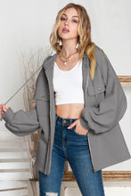 Load image into Gallery viewer, Green Flap Pockets Bishop Sleeve Zip Up Hoodie Jacket