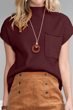 Load image into Gallery viewer, Pink Patch Pocket Ribbed Knit Short Sleeve Sweater