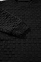 Load image into Gallery viewer, Black Checkered Textured Split Pullover Top and Pants Set