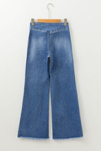 Load image into Gallery viewer, Sail Blue High Waist Button Raw Hem Jeans