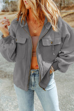 Load image into Gallery viewer, Green Flap Pockets Bishop Sleeve Zip Up Hoodie Jacket