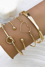 Load image into Gallery viewer, Gold Heart Geometric Knot Open Cuff Bracelet 4-piece Set