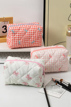 Load image into Gallery viewer, White Sweet Bow Knot Print Quilted Zipper Cosmetic Bag