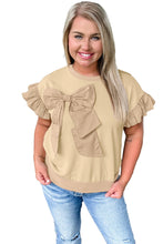 Load image into Gallery viewer, Parchment Ruffle Short Sleeve Bowknot Applique Plus Size Top