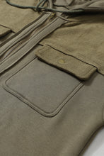 Load image into Gallery viewer, Green Flap Pockets Bishop Sleeve Zip Up Hoodie Jacket