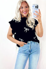 Load image into Gallery viewer, Black Bow Print Side Tie Scalloped Hem Knit Top