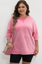 Load image into Gallery viewer, Light Grey Mineral Wash Drop Sleeve Patchwork Plus Size Tee
