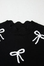 Load image into Gallery viewer, Black Bow Print Side Tie Scalloped Hem Knit Top