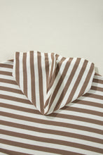 Load image into Gallery viewer, Brown Stripe Drop Sleeve Plus Size Henley Hoodie