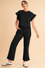 Load image into Gallery viewer, Dark Green Textured Ruffle Summer Top and Drawstring Pants Set