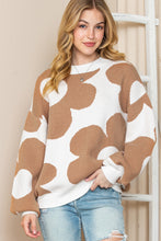 Load image into Gallery viewer, Khaki 60s Floral Pattern Ribbed Trim Pullover Sweater