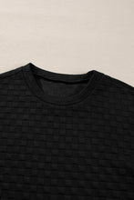 Load image into Gallery viewer, Black Checkered Textured Split Pullover Top and Pants Set