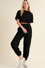 Load image into Gallery viewer, White Lattice Textured Cropped Tee and Jogger Pants Set