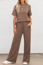 Load image into Gallery viewer, Smoke Gray Solid Color T Shirt 2pcs Wide Leg Pants Set