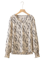 Load image into Gallery viewer, Apricot Abstract Print Puff Sleeve Smocked Cuffs Blouse