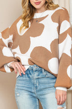 Load image into Gallery viewer, Khaki 60s Floral Pattern Ribbed Trim Pullover Sweater