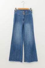 Load image into Gallery viewer, Sail Blue High Waist Button Raw Hem Jeans