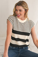 Load image into Gallery viewer, Black White Striped Sleeveless Knit Top