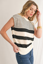 Load image into Gallery viewer, Black White Striped Sleeveless Knit Top