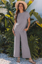 Load image into Gallery viewer, Wild Wind Solid Corded Knit Short Sleeve T Shirt and Wide Leg Pants Set