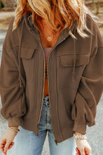 Load image into Gallery viewer, Green Flap Pockets Bishop Sleeve Zip Up Hoodie Jacket