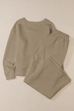 Load image into Gallery viewer, Dark Khaki Textured Loose Slouchy Long Sleeve Top and Pants Set